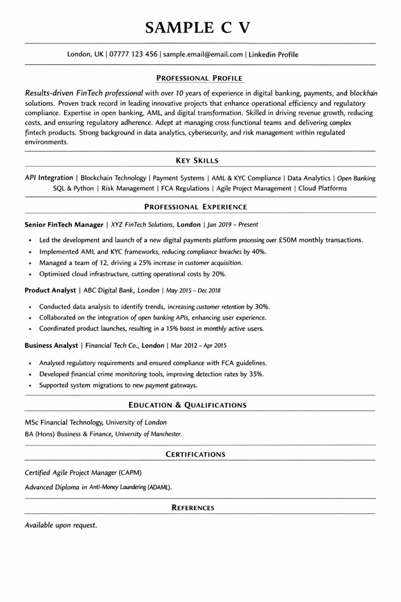FinTech cv sample