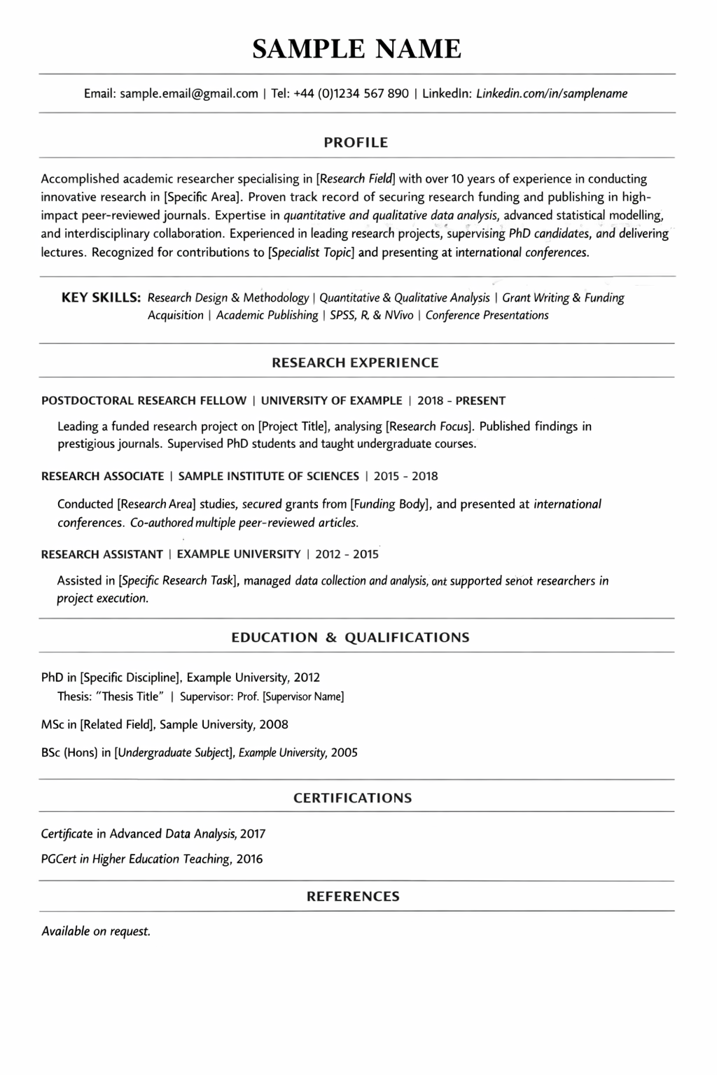 Academic Research CV Sample