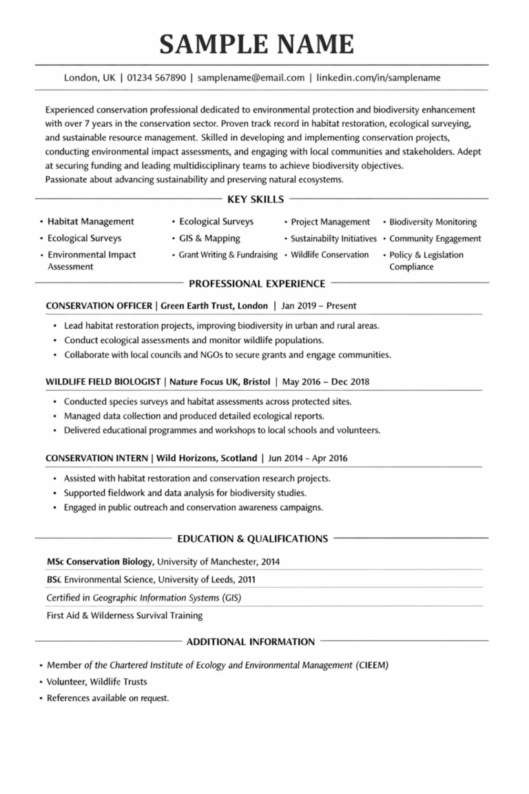 Conservation CV Sample